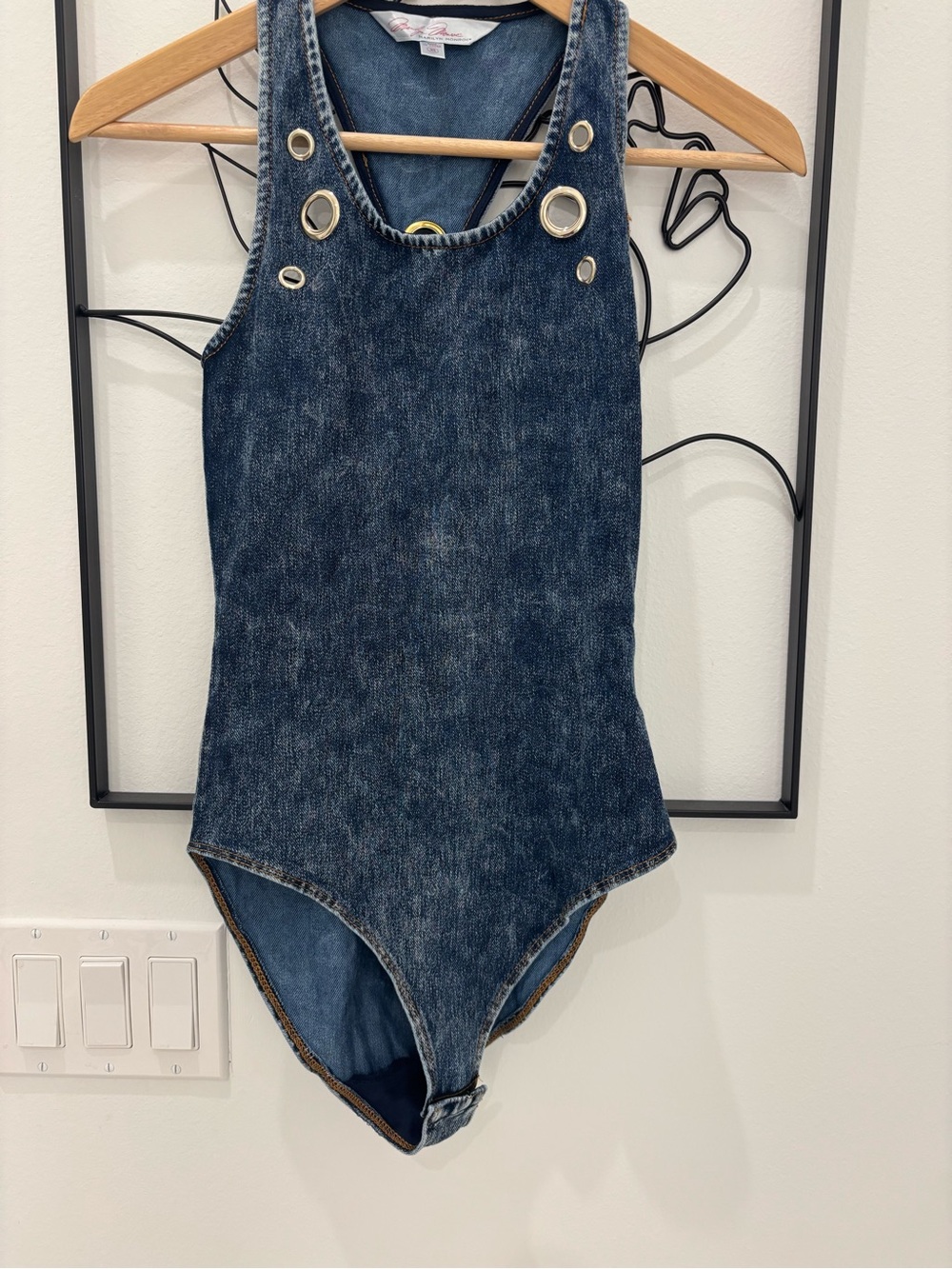 Denim-Look Grommet Detail Bodysuit - Blue